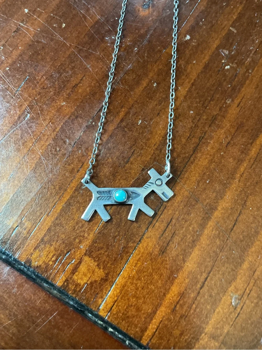 Vintage Sterling Turquoise Native American Horse Engraved Necklace Old Clasp